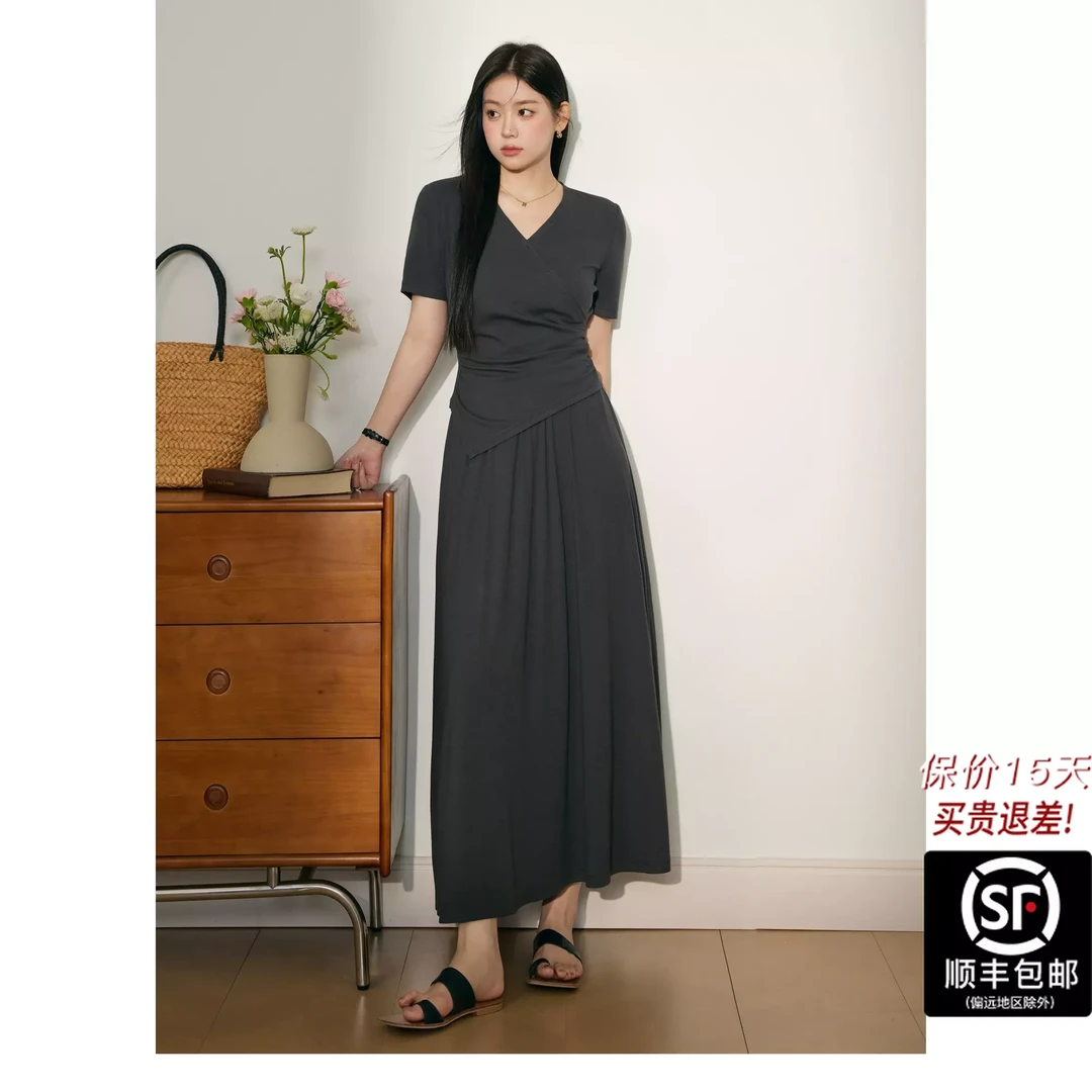 蓝语大码女装胖mm高级感气质v领短袖上衣高腰半身裙夏季显瘦套装