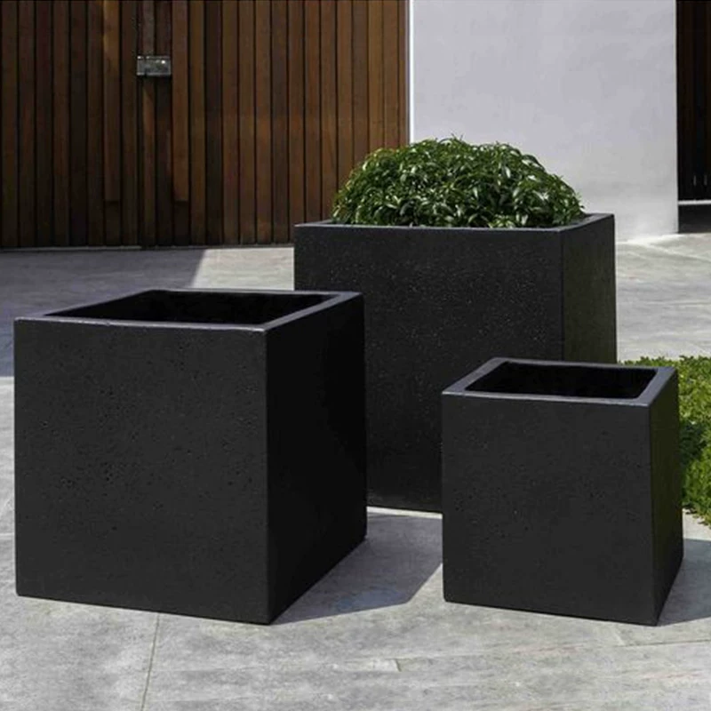 方型水泥大花盆高黑色方形落地轻奢高级感陶瓷长方形室内方盆50