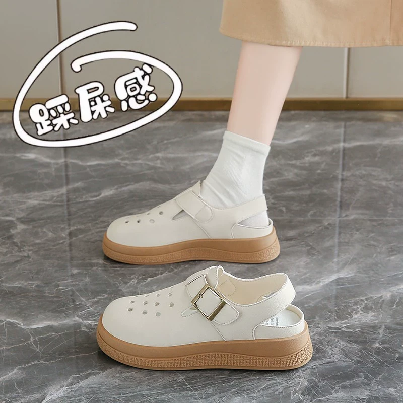 踩屎感包头凉鞋女夏季外穿孕妇罗马凉拖34码一脚蹬镂空洞洞勃肯鞋