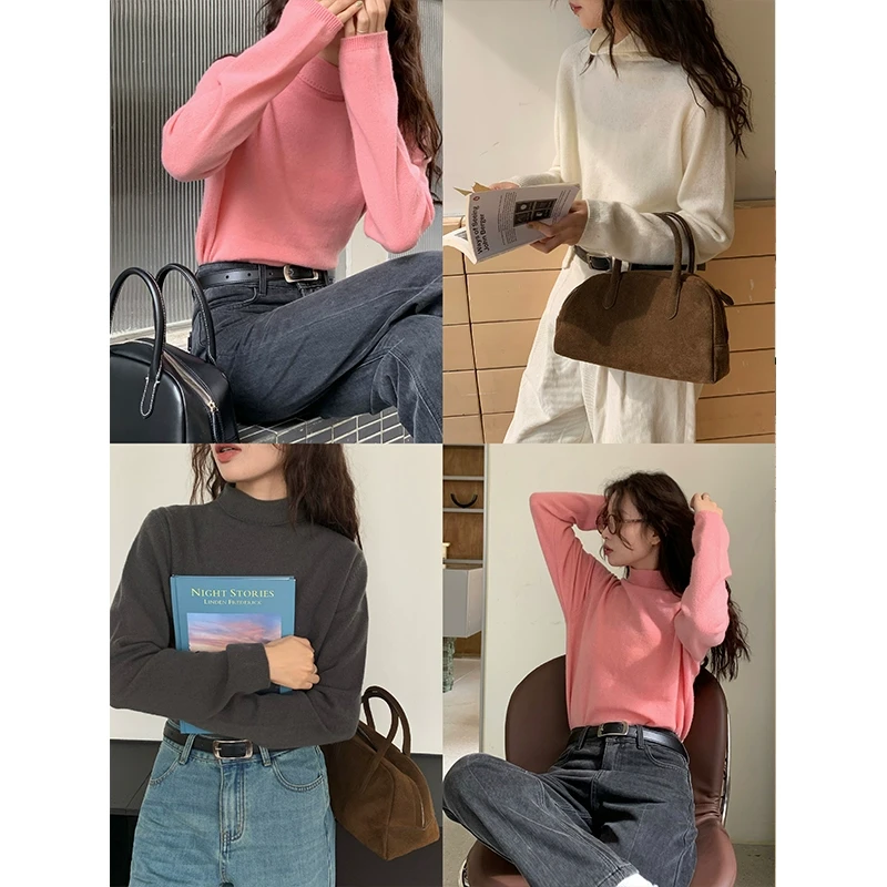 RAINY自制 温柔针织高领打底衫秋冬女修身百搭基础T恤内搭上衣