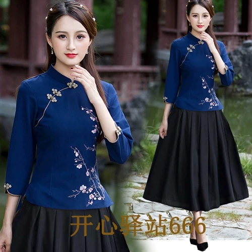 2025春夏季新款改良旗袍唐装套装中式复古修身短款旗袍汉服上衣女