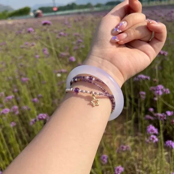 天然紫罗兰玉髓冰透芋泥啵啵正圈少女仙气优雅手镯多样性发一