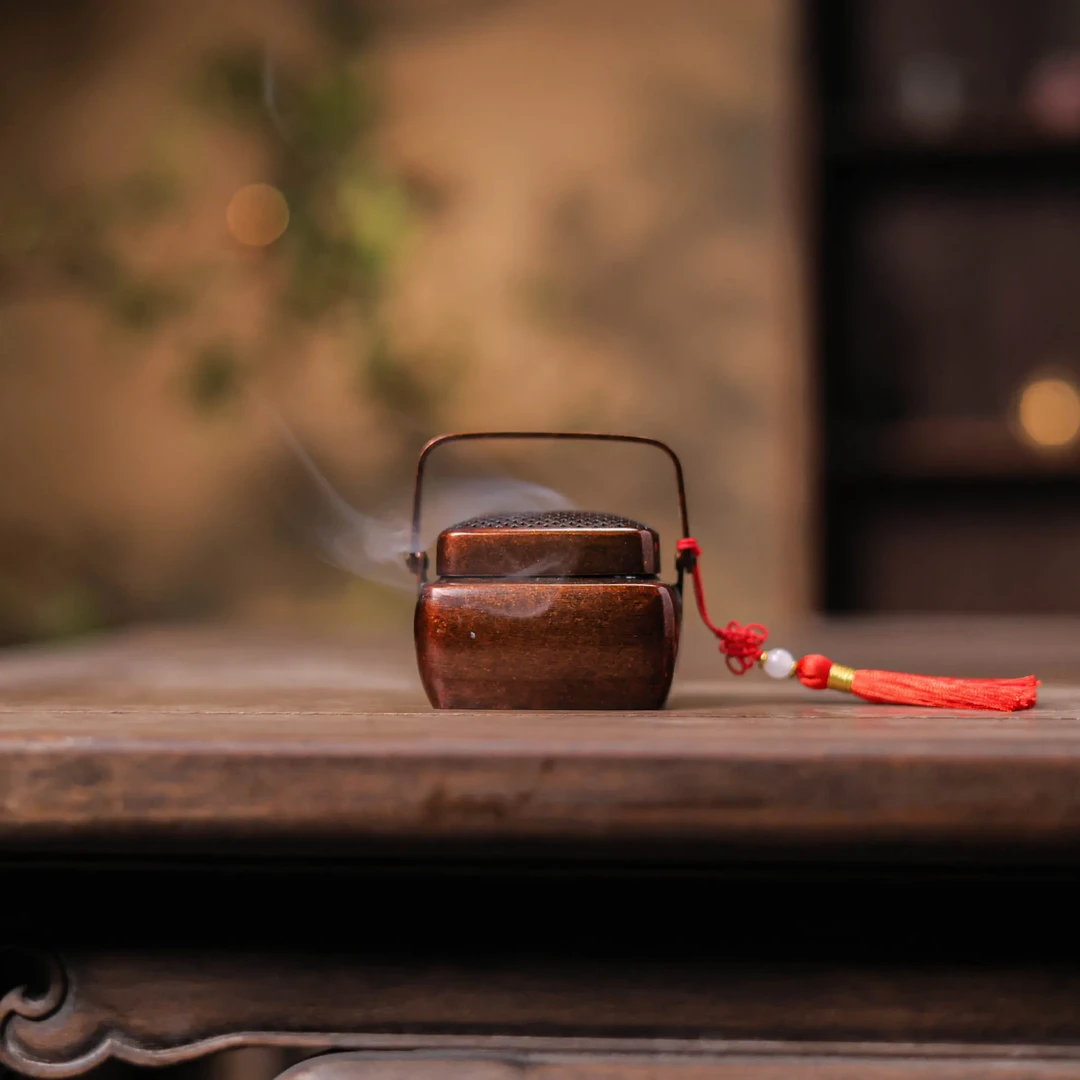 【坐饮亭竹】方形福字手炉铜炉（香器0028）