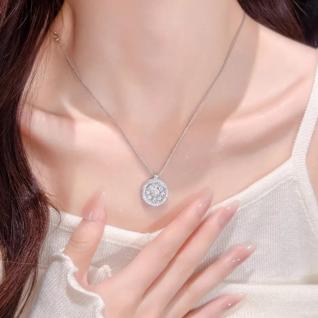 吊坠足银珐琅 重工旋转八宝罗盘项链女纯银轻奢小众足银好运吊坠