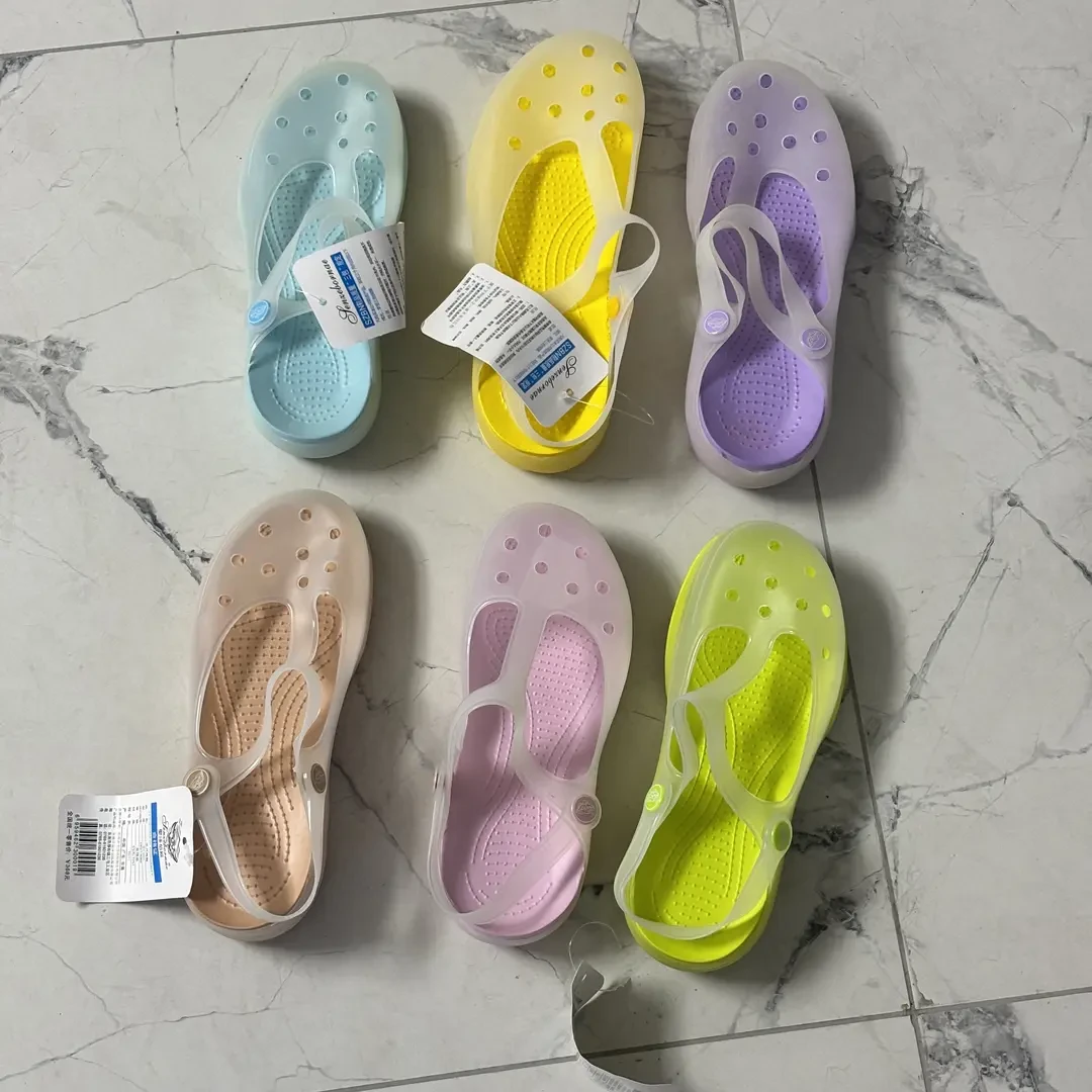 新款护士洞洞鞋-女孕妇包头凉鞋-夏防滑厚底果冻沙滩鞋-默认微瑕