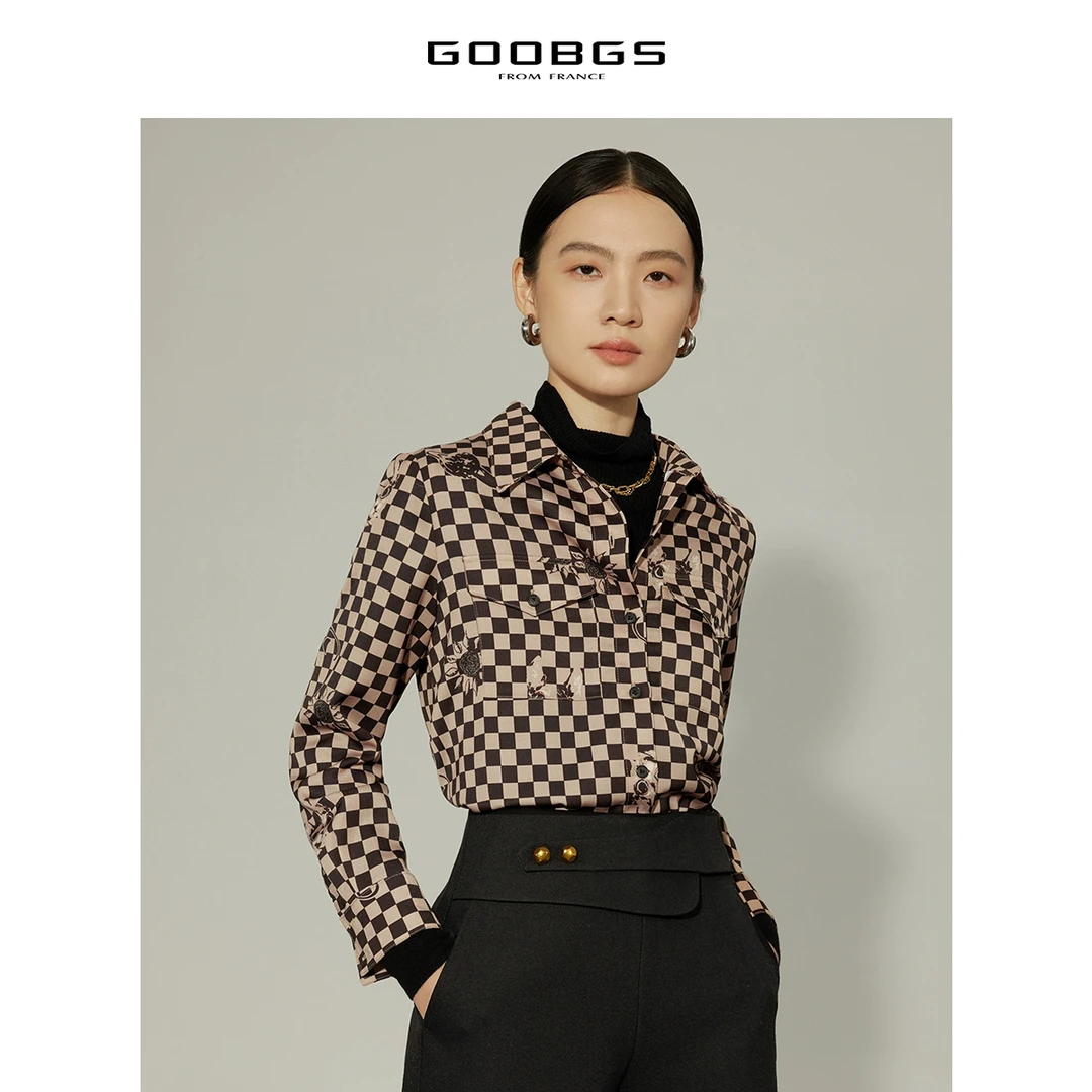 【强哥专属】谷邦GOOBGS 棋盘格复古印花长袖衬衫 G2411148