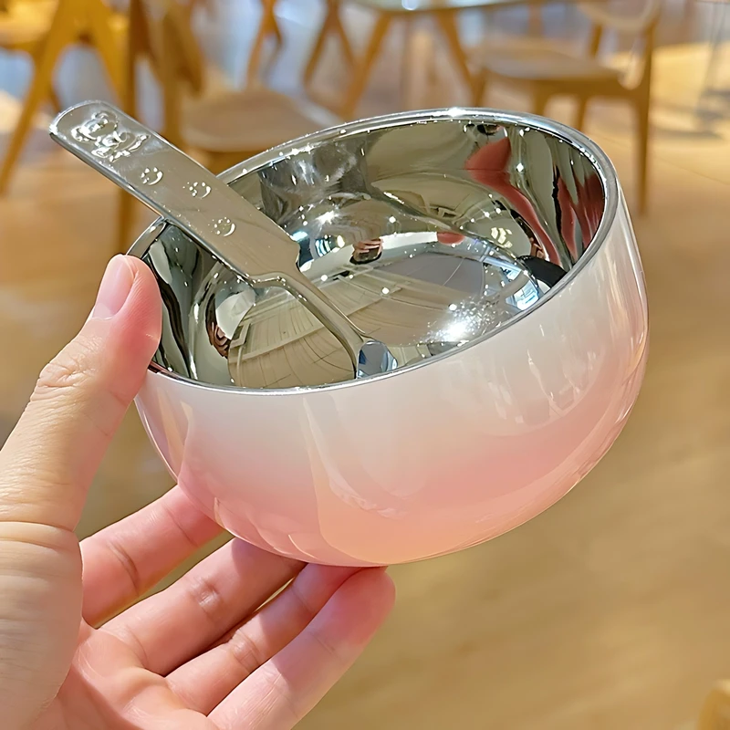 不锈钢碗个人专用饭碗双层隔热防烫304食品级家用高颜值渐变色碗