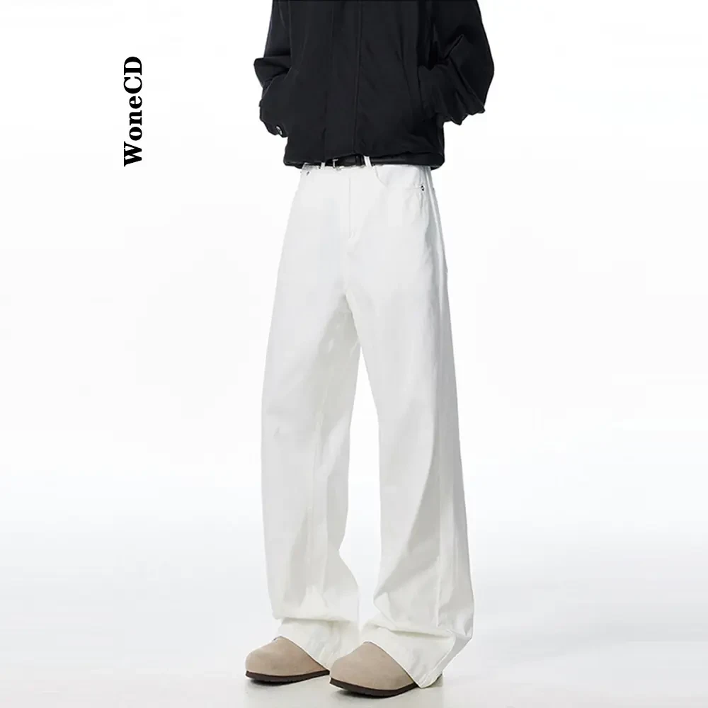 Cleanfit美式复古美拉德牛仔裤男女纯色直筒宽松阔腿长裤子男生