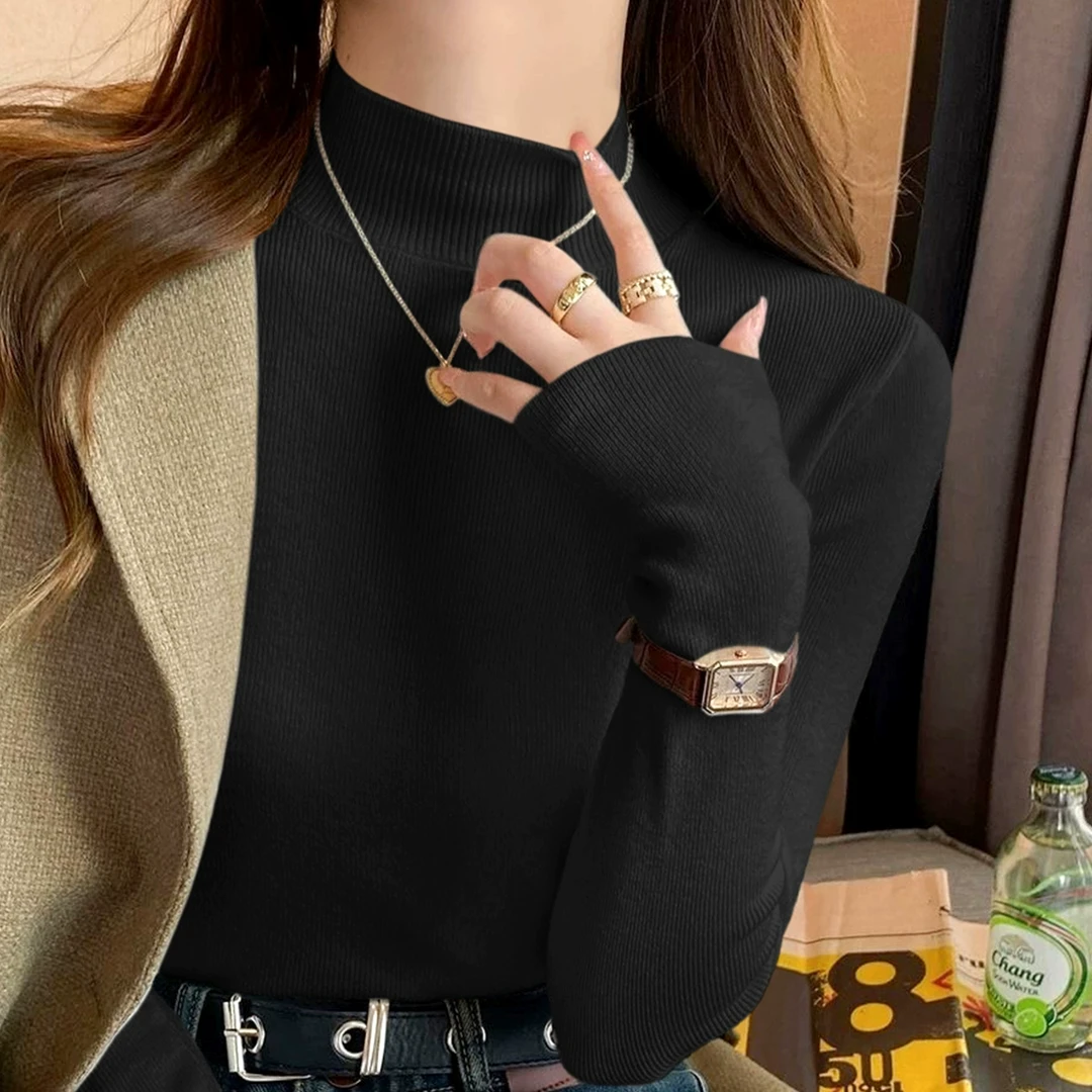 高级感黑色修身内搭打底毛衣秋季新款洋气半高领长袖上衣针织衫女