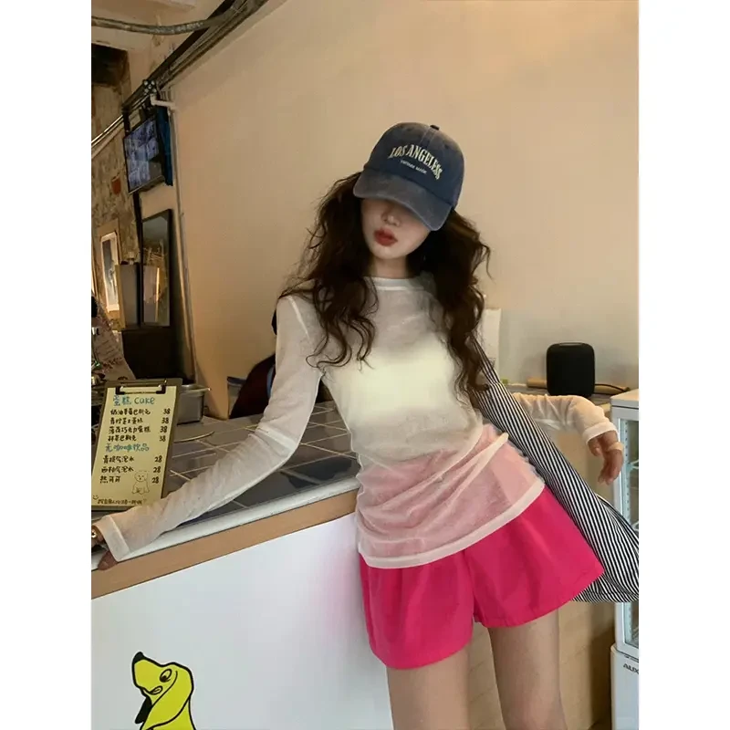 夏日多巴胺穿搭宽松时尚辣妹休闲短裤简约设计感小众薄款直筒裤子