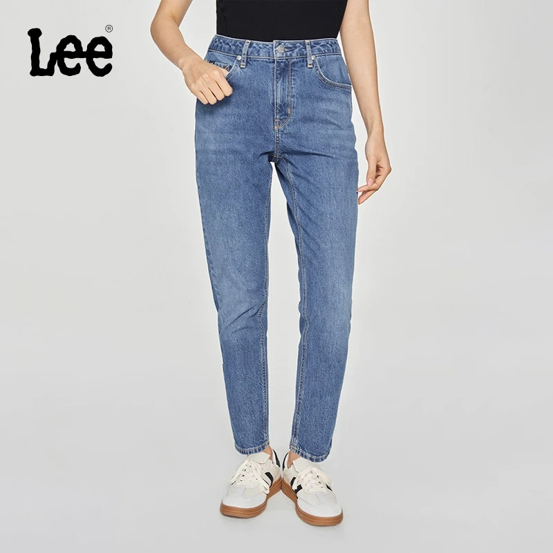 Lee25早春413标准高腰小直脚五袋款中蓝色女牛仔裤潮流A08029