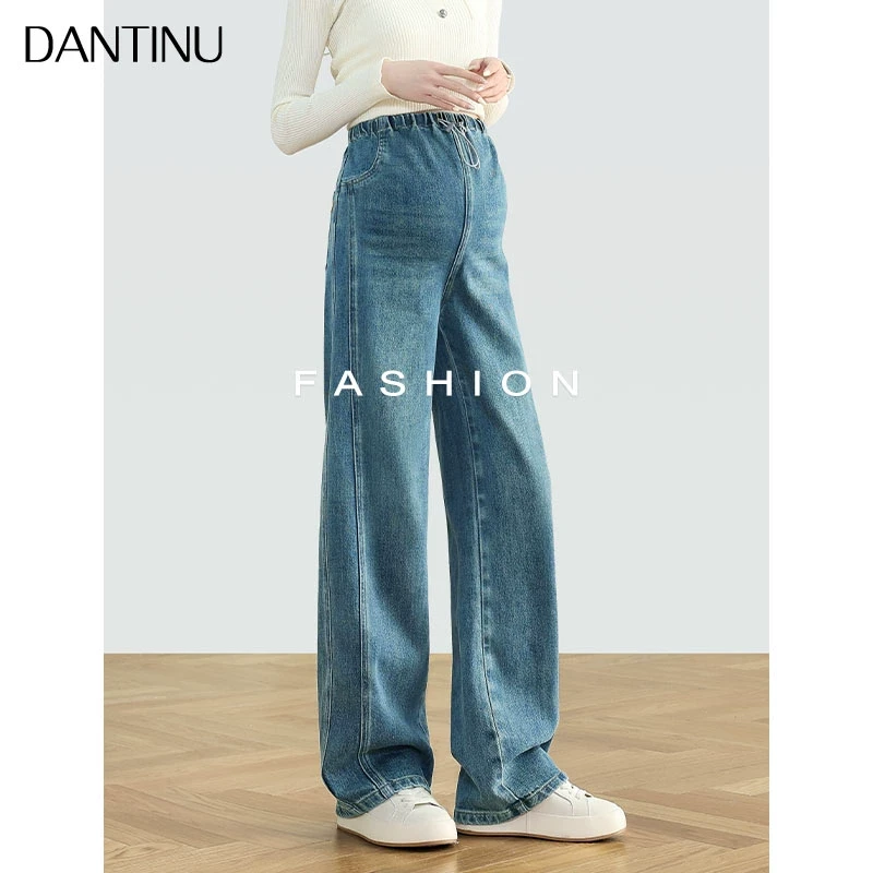 孕妇2025新款外穿春秋季牛仔阔腿裤宽松大码直筒松紧弯刀长裤春款