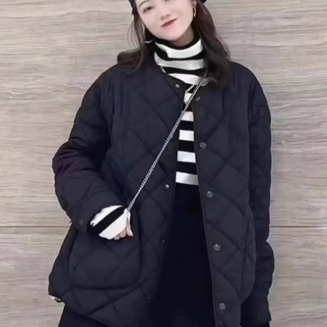 商场同款 秋冬新款棱形格新雪丽宽松休闲保暖棉服外套5400730