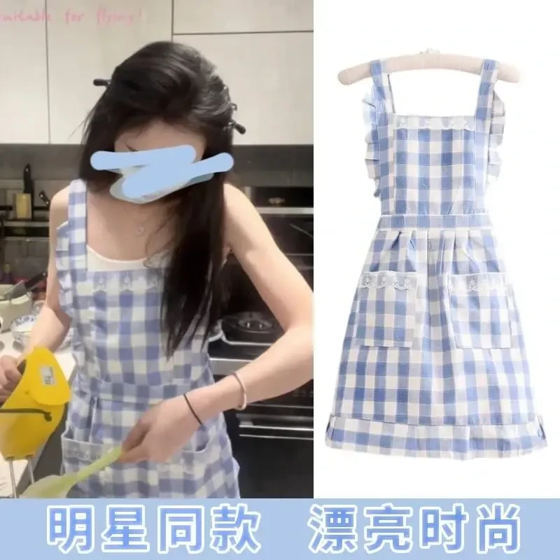 新款公主家居围裙女双层棉布厨房家用防水防污洋气围腰上班工作服