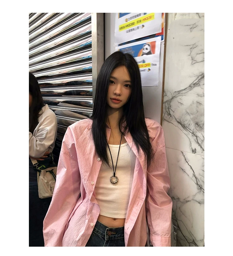 ED.lumoder 粉色长袖衬衫女春新款甜美风宽松衬衣 D5C1582