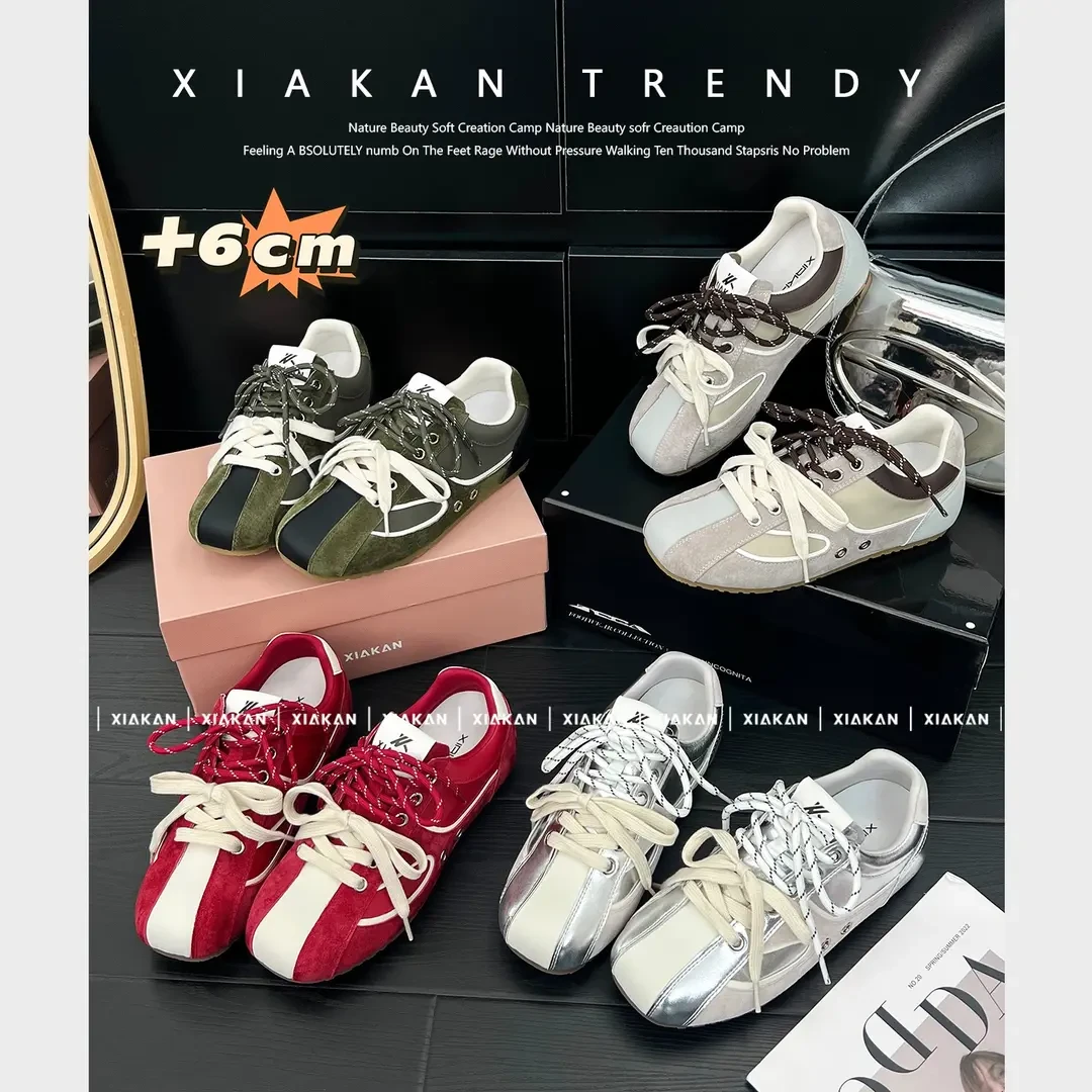 「珍姐」内增高6cm小众休闲双鞋带德训鞋女25年新款百搭时尚运动鞋