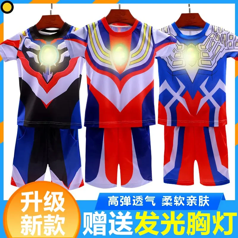 赛罗奥特曼衣服儿童款男童短袖t恤套装服装发光女孩cos万圣节迪迦