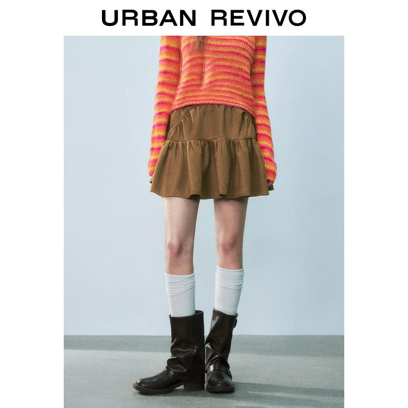 UR2025春季新款女装波嬉风松紧腰短款半裙UYL550008