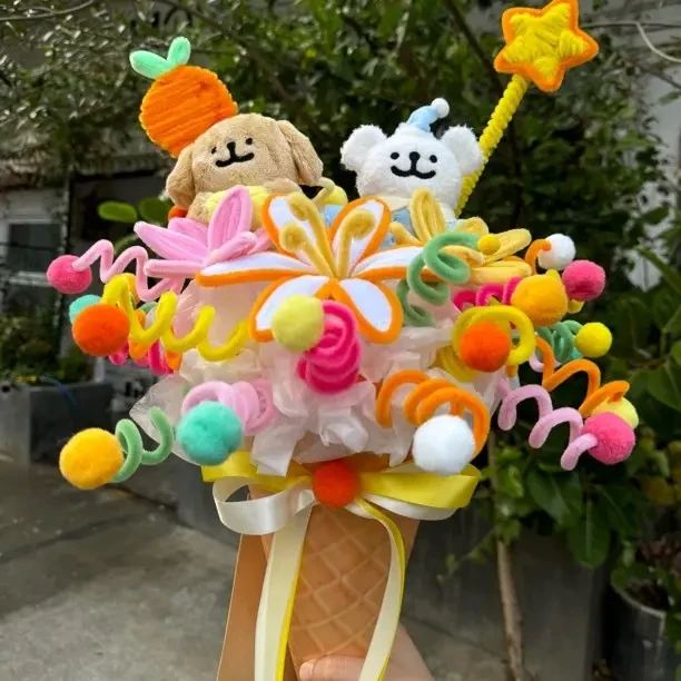 创意扭扭棒线条小狗花束冰激凌材料包diy三八妇女节礼物送女生xx