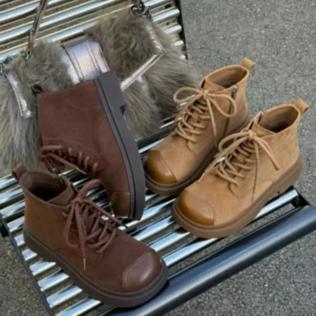 马丁靴女英伦风中厚底加绒短靴冬季新款百搭复古防滑保暖舒适