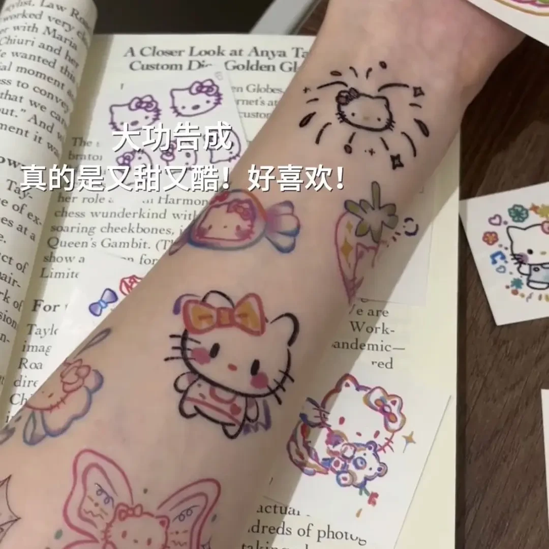 创意多巴胺彩色kitty猫纹身防水少女持久仿真卡通可爱时尚可洗贴