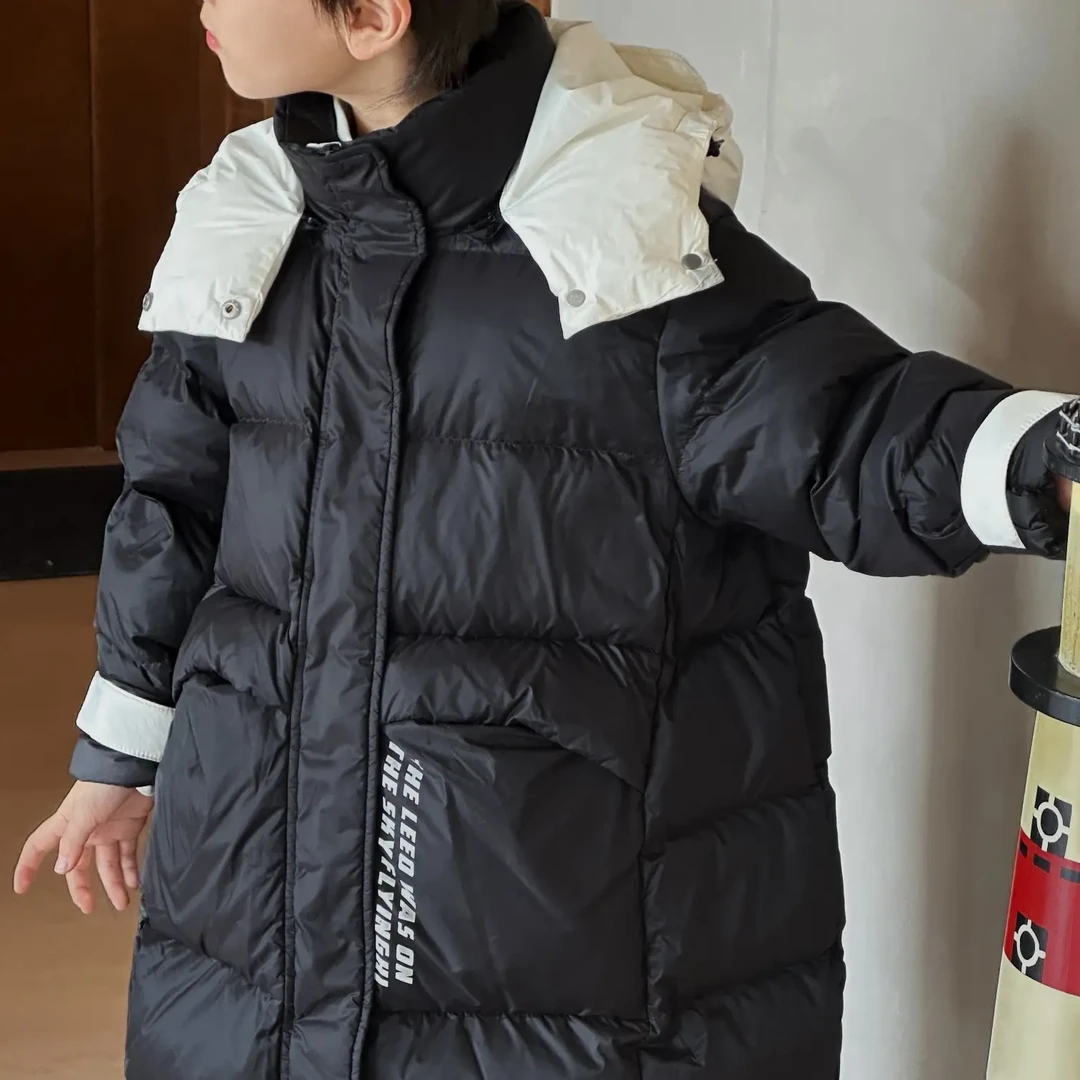 冬季韩版中长款连帽保暖防风男女童新款童装外套893羽绒服儿童