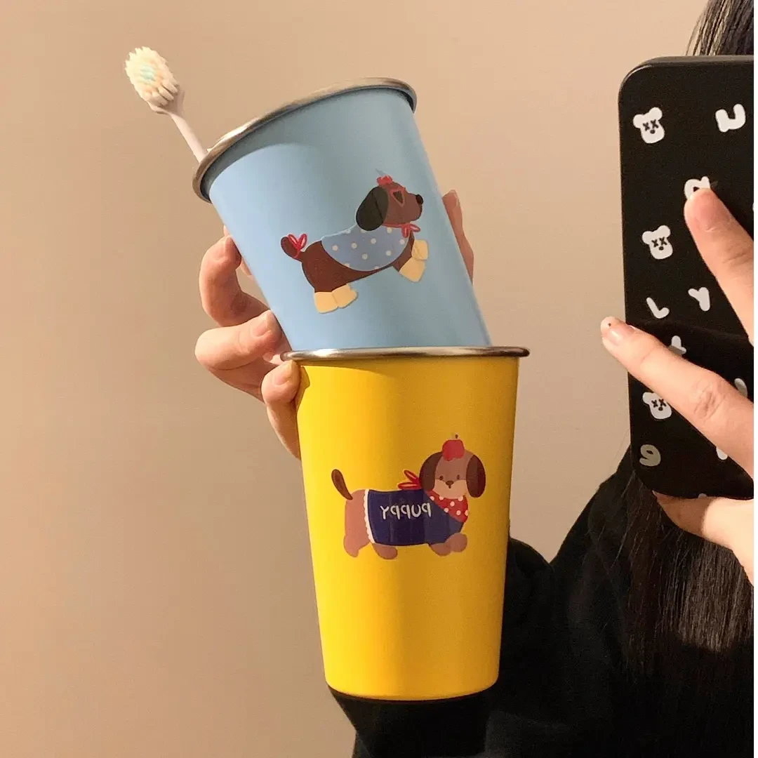 可爱腊肠狗漱口杯家用牙刷杯洗漱杯情侣学生宿舍不锈钢牙具牙杯HR