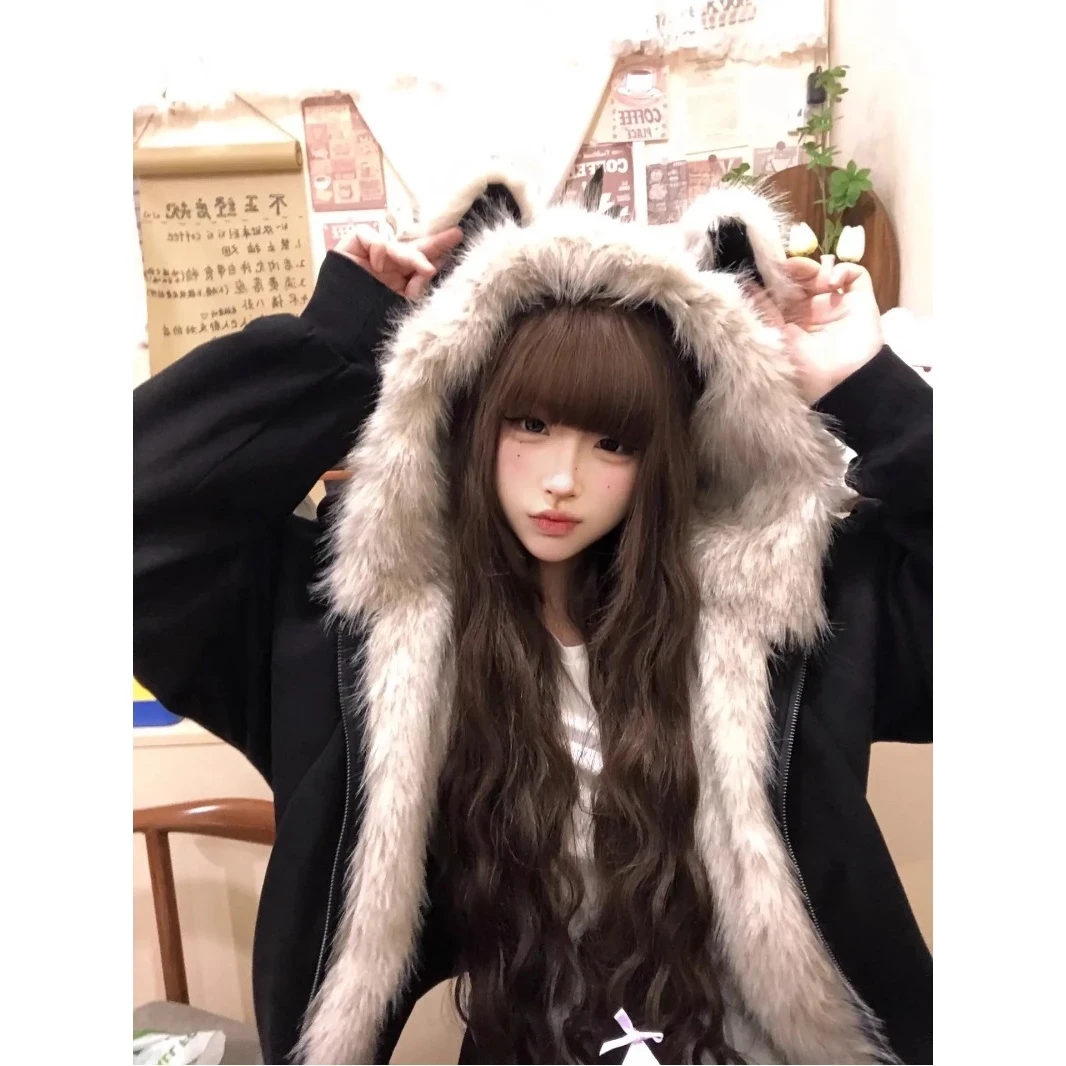 猫耳毛领时尚座山雕连帽棉服外套男款秋冬季穿搭情侣保暖棉衣夹克