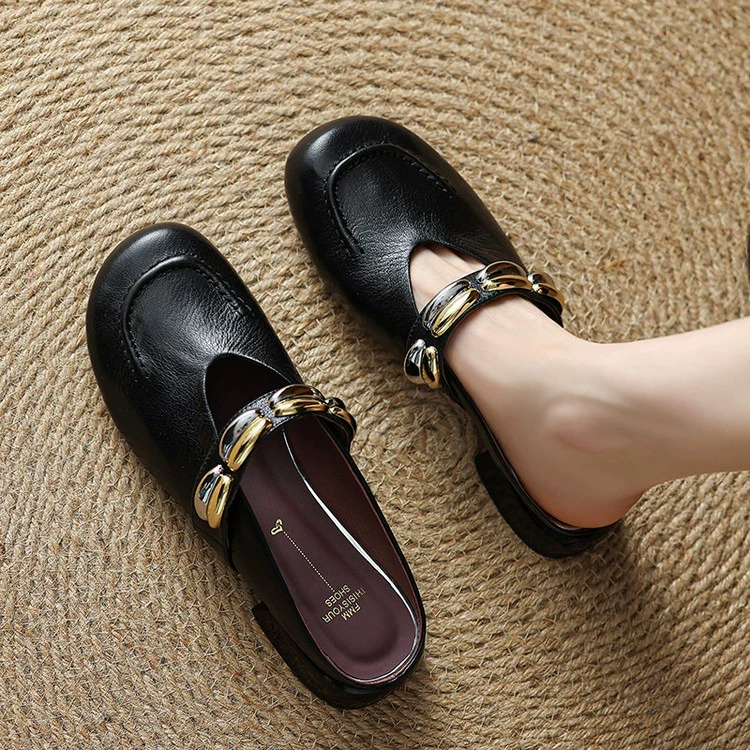 025年夏季新款半拖鞋女镂空一字带外穿穆勒鞋2025年春夏新款包头