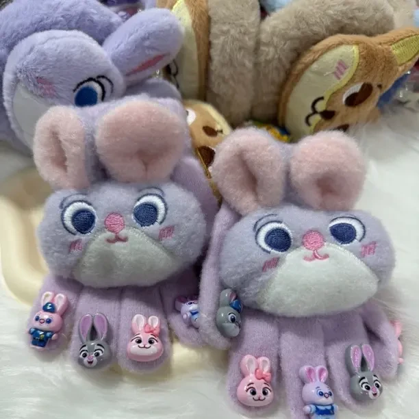 儿童冬季加绒加厚防风保暖美甲卡通全指手套