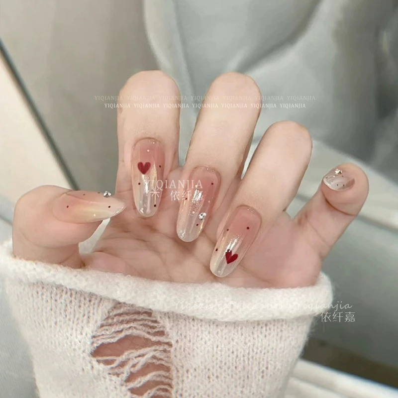渐变穿戴甲片高级感小红书爆款美甲贴片爱心水钻辣妹穿戴成品甲片