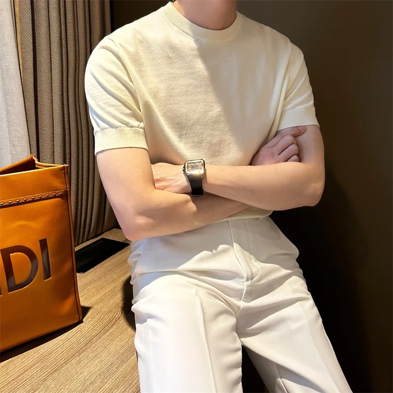 WUSHE物社男士夏季【100%纯棉】经典圆领休闲T恤百搭透气纯色针织衫