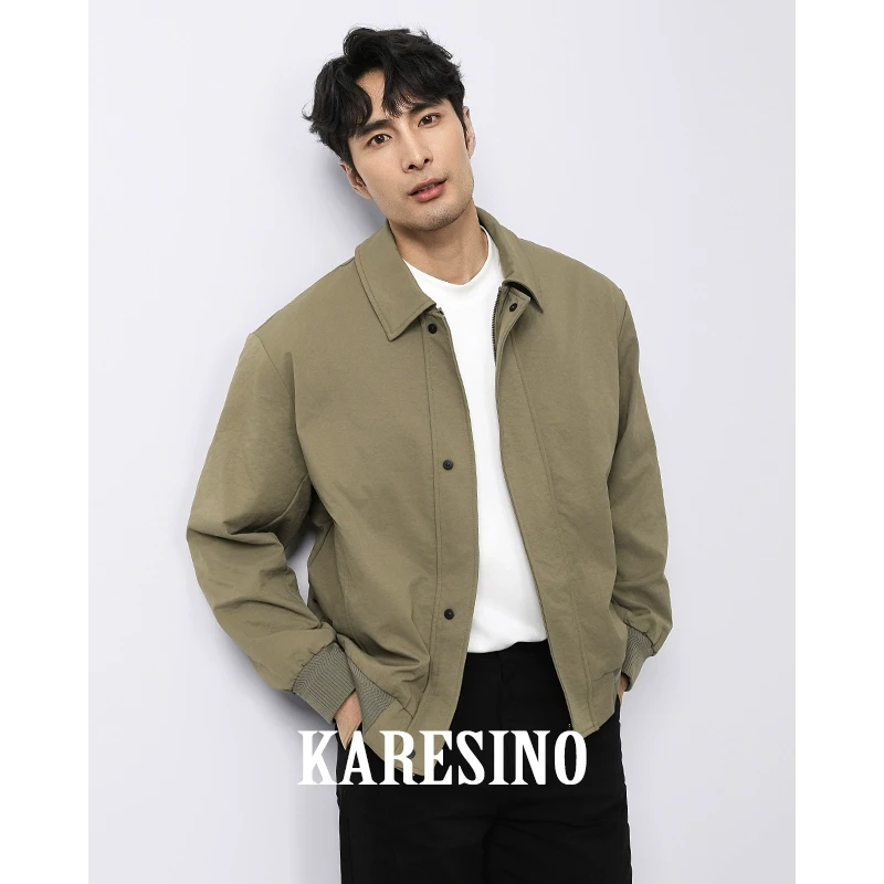 KARESINO高端商务男士新款夹克翻领卡其色免烫休闲老钱风外套春秋