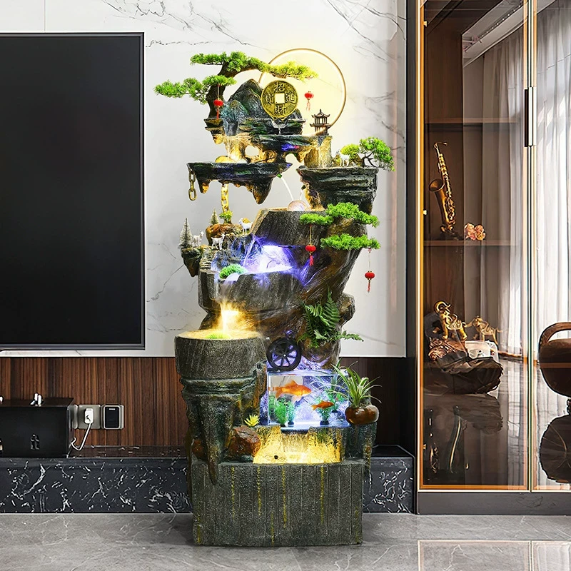 假山流水摆件家居客厅玄关办公室鱼缸循环水生财开业礼物装饰品