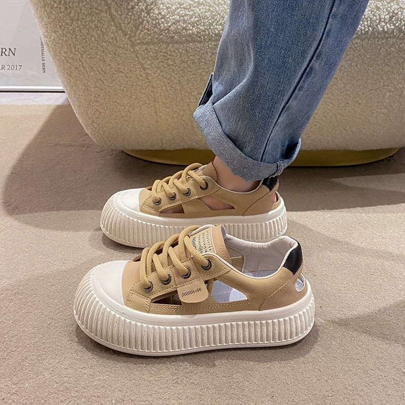 小白鞋女2024年夏季休闲百搭透气单鞋复古丑萌大头板鞋轻便凉拖鞋