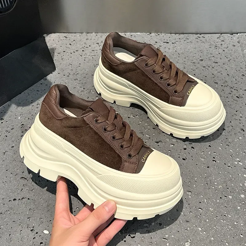 头层牛皮低帮厚底小白鞋加绒休闲鞋小个子7cm增高松糕鞋时尚休闲.