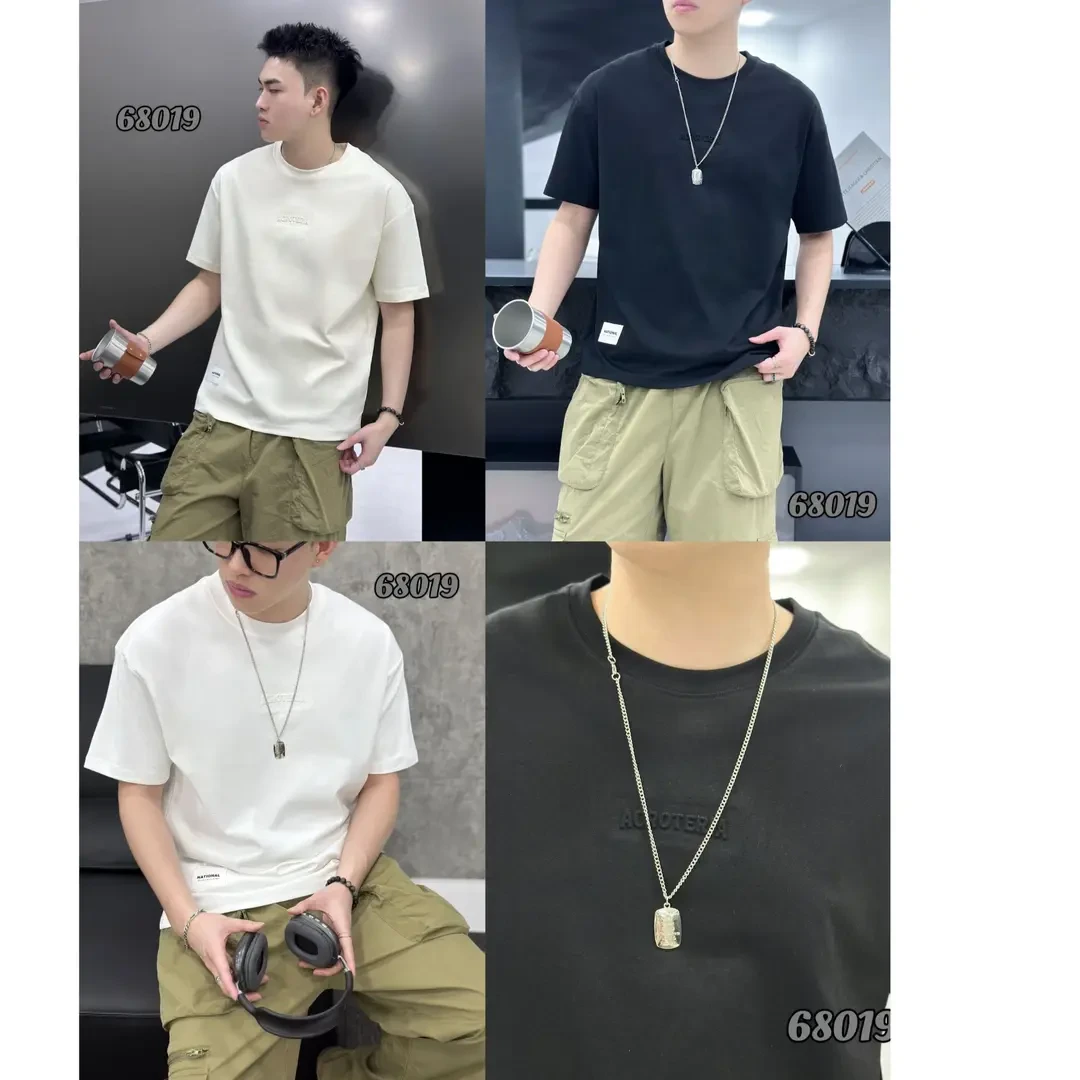 {HY工作室68019}2025新款夏季半袖立体钢印压花简约百搭