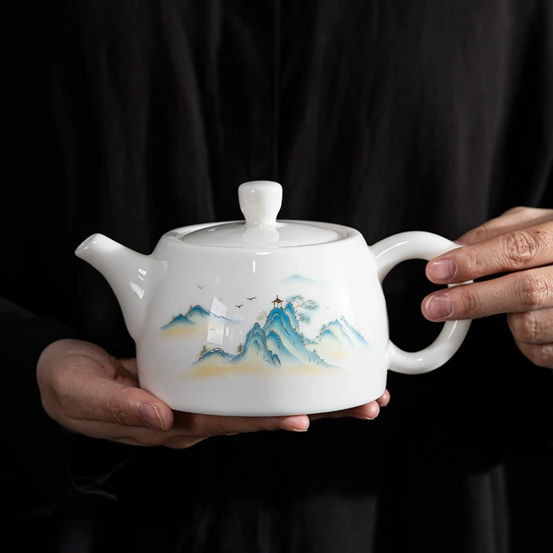 大号羊脂玉功夫茶壶井栏壶350ML内外上釉泡茶壶送壶绳不锈钢内胆