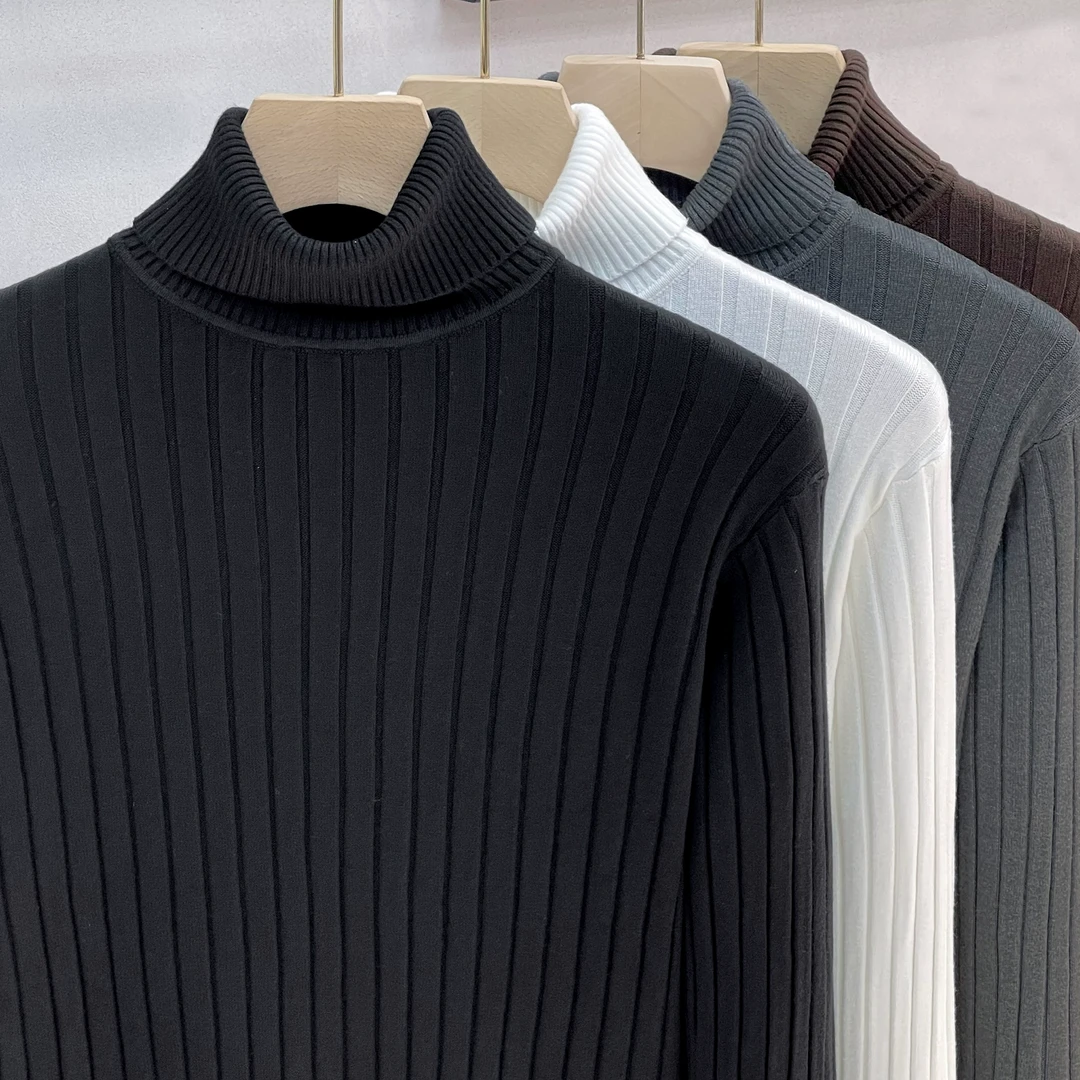 纯色内搭高领毛衣男秋冬修身坑条提花针织打底衫男装长袖套头毛衫