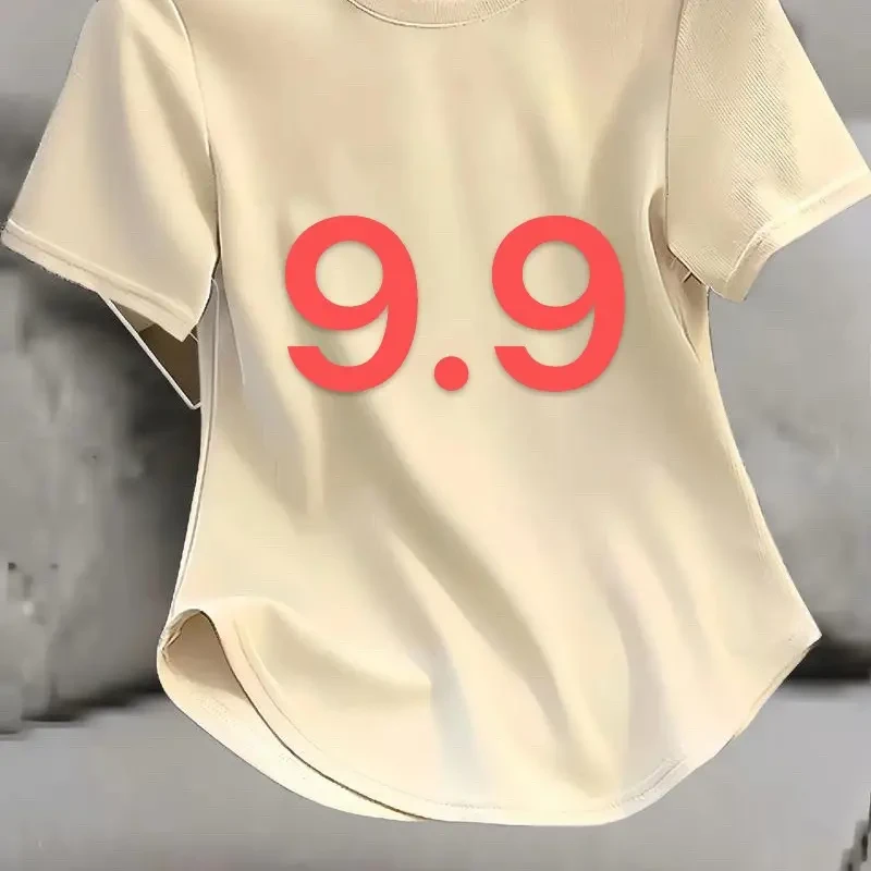 白色韩版螺纹圆领短袖腰部抽褶透气百搭T恤