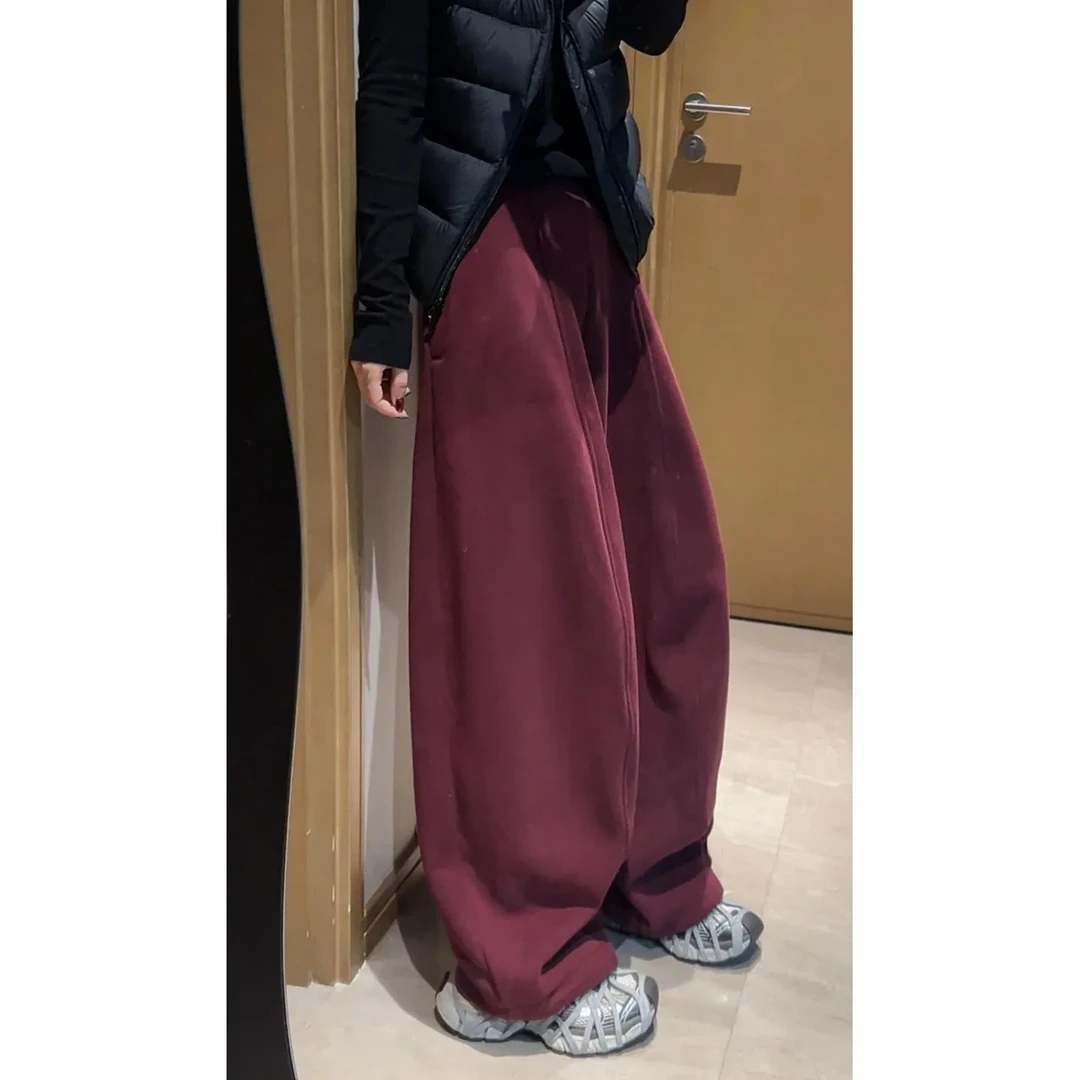 2025欧货新款加厚加绒松紧腰宽松女冬季无廓形弯刀阔腿气球裤女