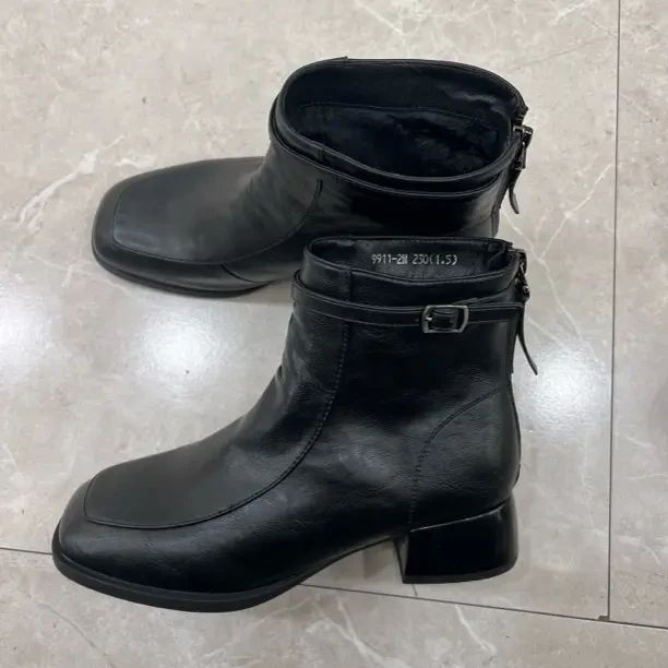 9911-2冬季新款复古粗跟加绒舒适百搭女短靴