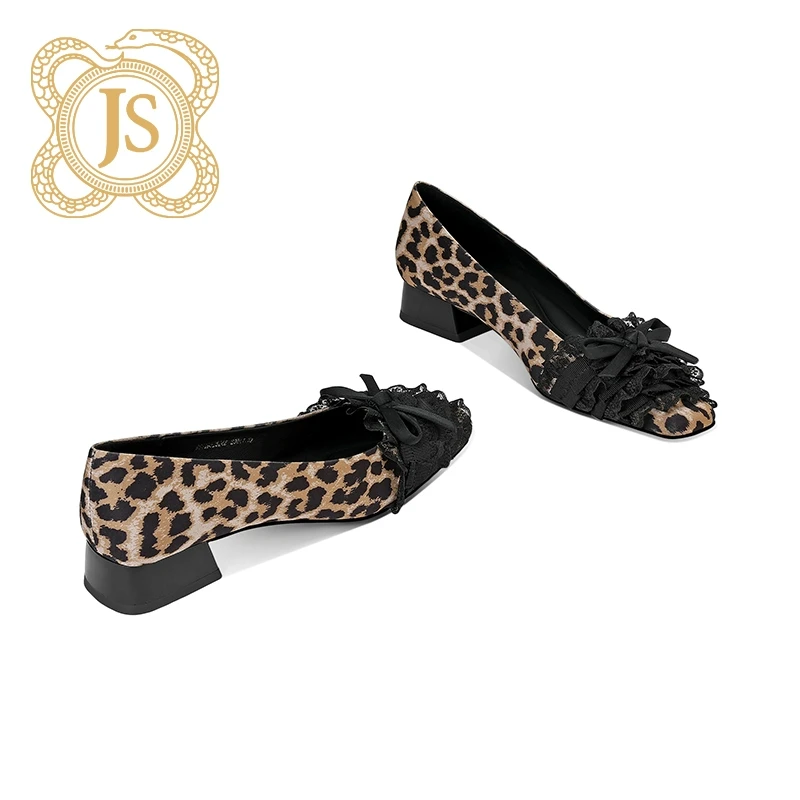 已开价，9861D52524Z方头平底鞋单鞋女荷叶边蕾丝浅口蝴蝶结魅力