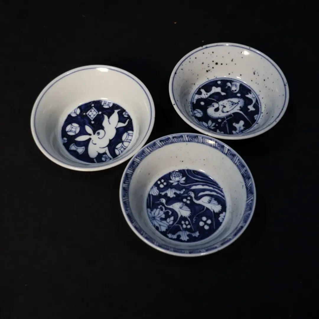 明雅阁幽蓝溪堂景德镇陶瓷瓷碗仿元青花一鹭金鳞盏