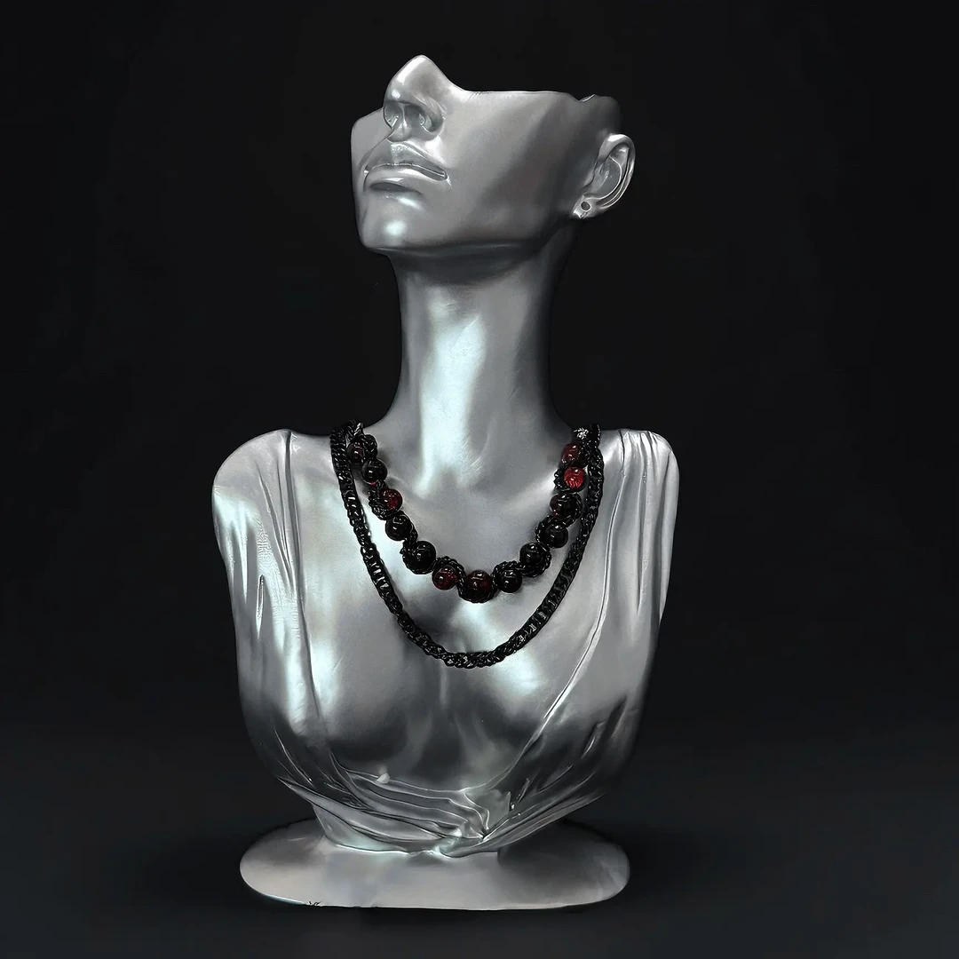 铜合金 黑红琉璃渐变珠串甜酷小众锁骨链个性轻奢颈饰配饰