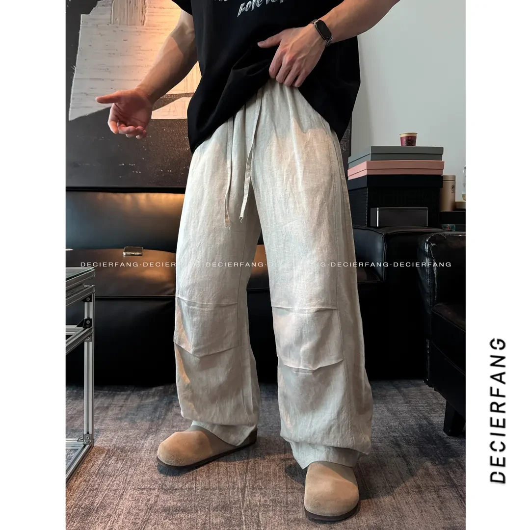 HAIDAN 【25夏亚麻天丝】老钱风 轻质天然纤维巨巨凉快慵懒感休闲裤