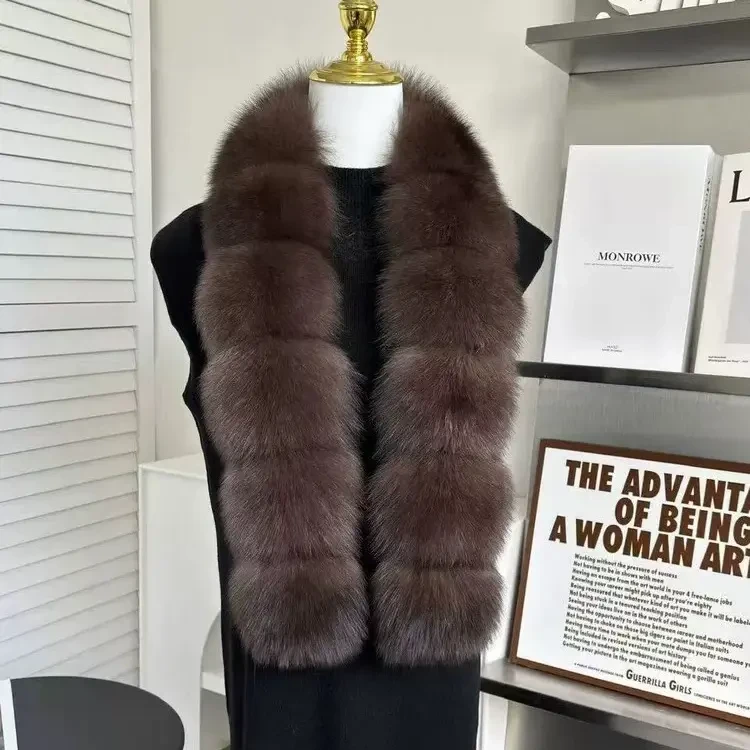 菜花同款狐狸毛围巾120加长大版冬季时尚气质长款披肩