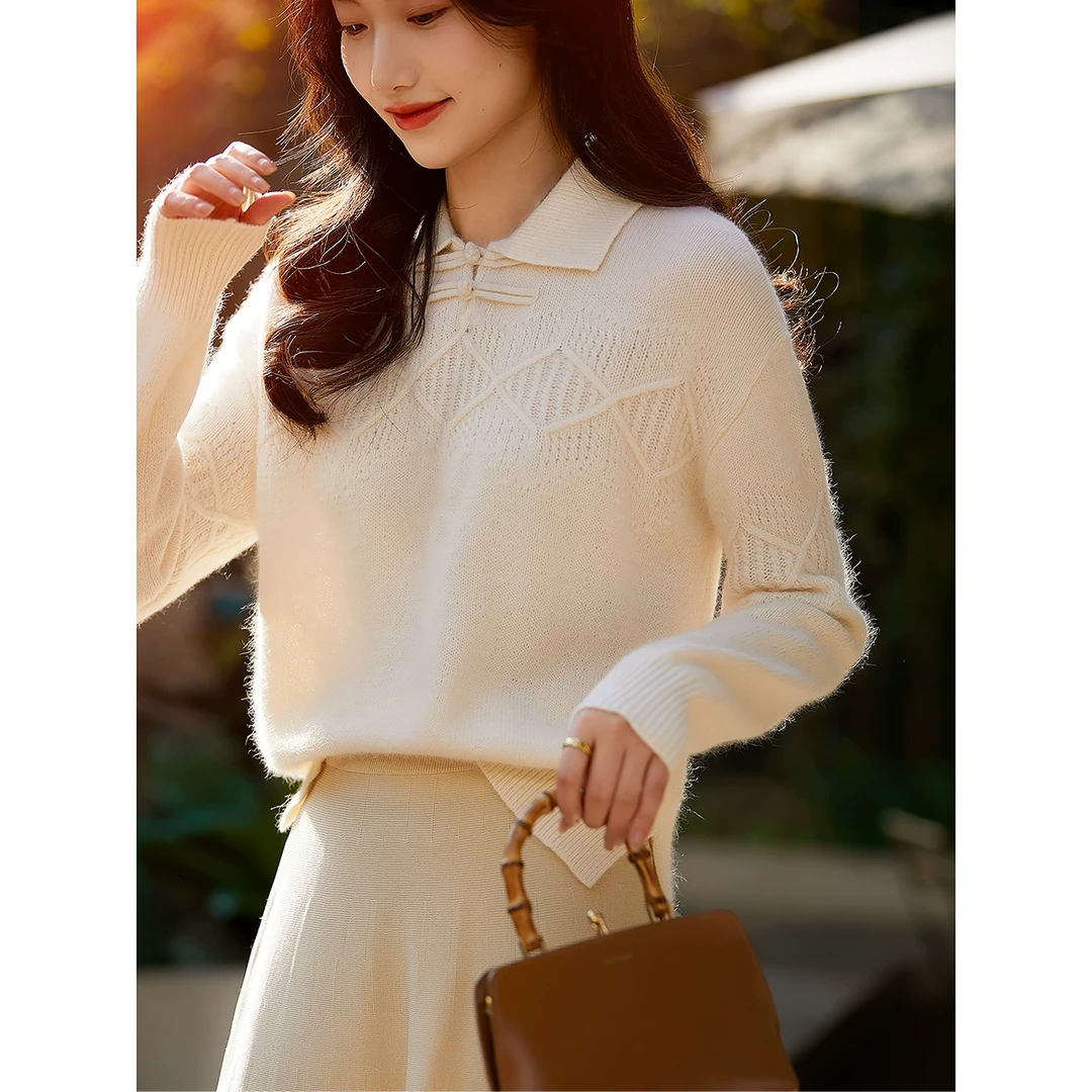 [ZYB666665VG]笑涵阁 "国风盘扣毛衣"新中式移针绞花柔软针织衫