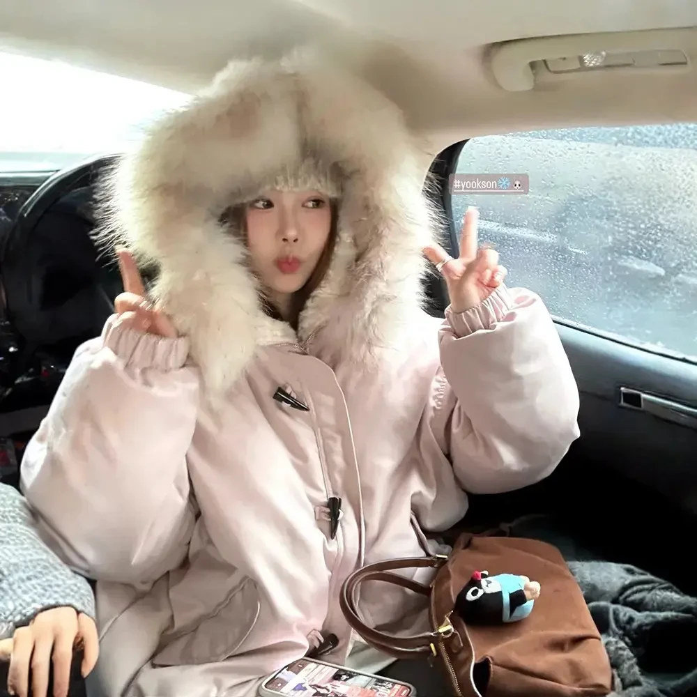 牛角扣工装棉服女大毛领服2025冬季新款加厚棉衣复古棉袄外套