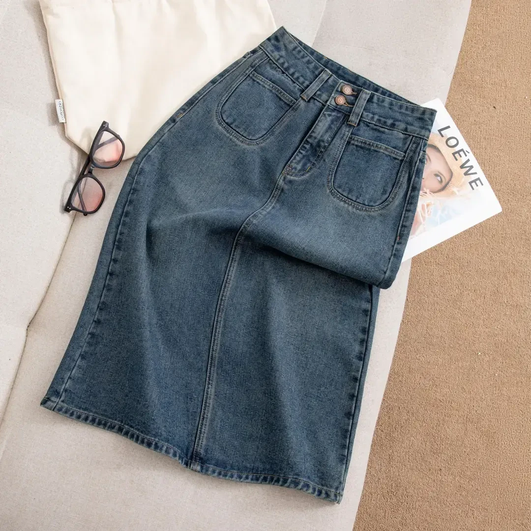 牛仔裙半身裙女2025年新款春季中长款高腰显瘦前开叉包臀a字半裙
